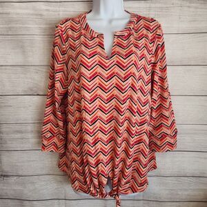 6/$30 SALE Investments Blouse Medium Chevron Boho Tie Front Flowy Top Chic